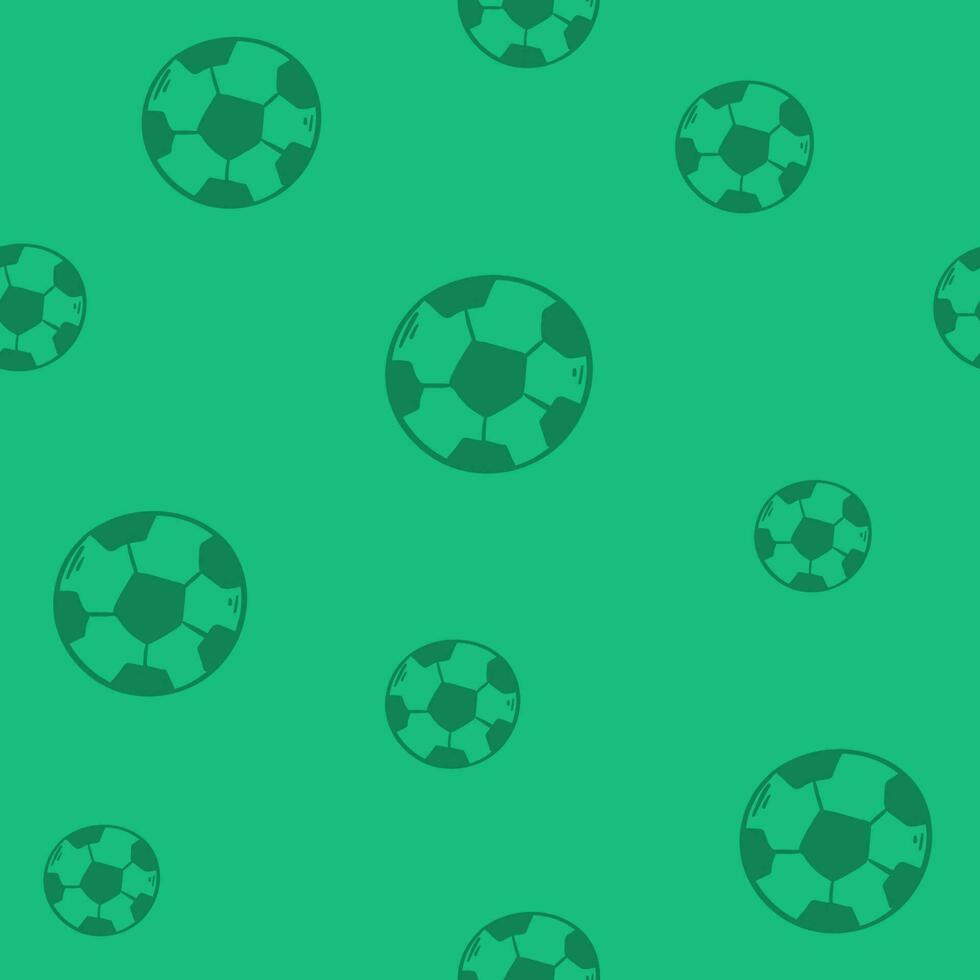 senza soluzione di continuità modello con calcio palle su un' verde campo. disegnato a mano calcio palle e calcio a strisce erba campo. vettore illustrazione per il design di gli sport manifesti, banner e design.