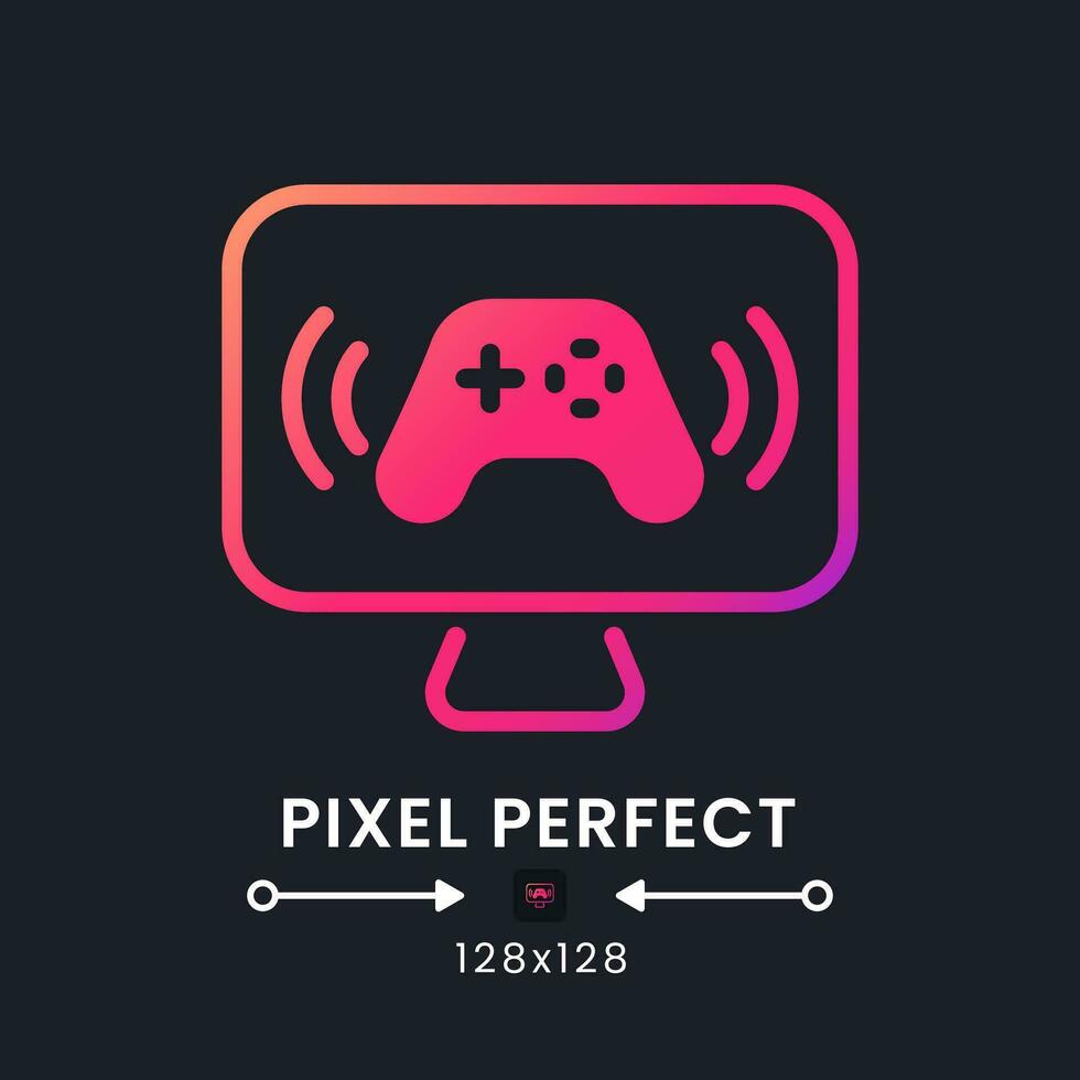 gioco streaming rosa solido pendenza del desktop icona su nero. esports tornei. Rete trasmissione. pixel Perfetto 128x128, schema 4px. glifo pittogramma per buio modalità. isolato vettore Immagine