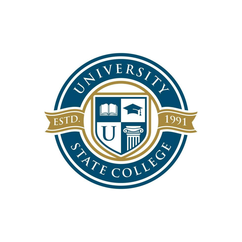 formazione scolastica distintivo logo design. Università alto scuola emblema. vettore logo modello
