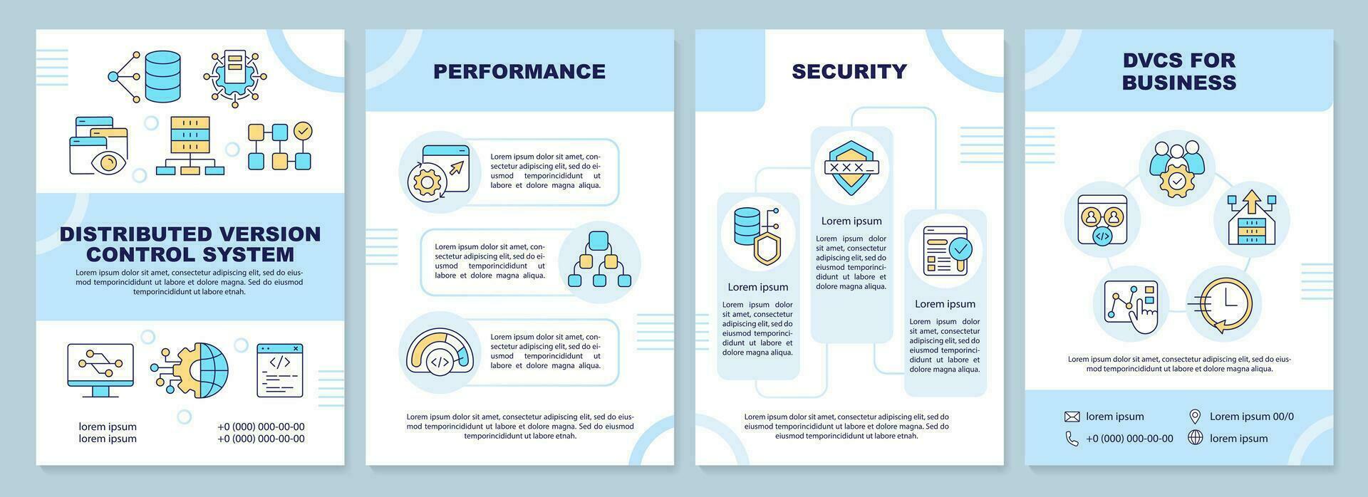 distribuito versione controllo sistema blu opuscolo modello. volantino design con lineare icone. modificabile 4 vettore layout per presentazione, annuale rapporti