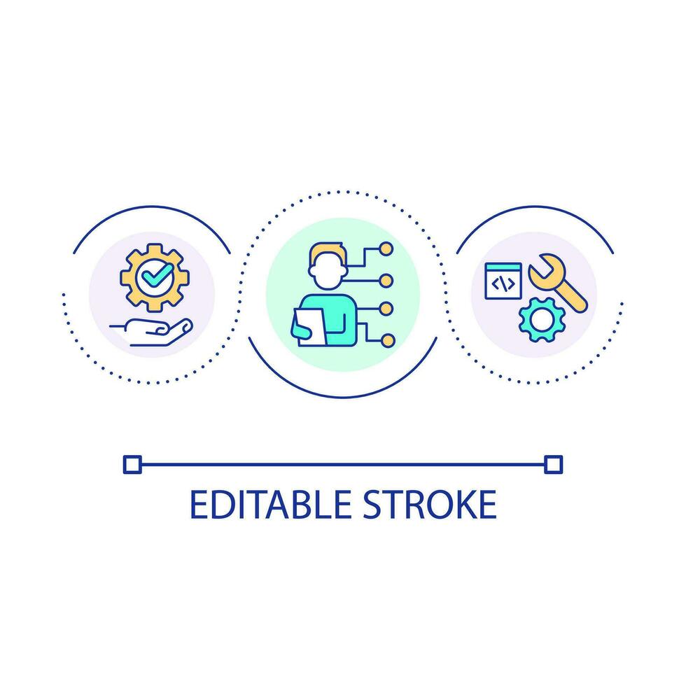 Software procacciatore d'affari ciclo continuo concetto icona. ragnatela sviluppo tendenza. codifica app. programmazione utensili astratto idea magro linea illustrazione. isolato schema disegno. modificabile ictus vettore