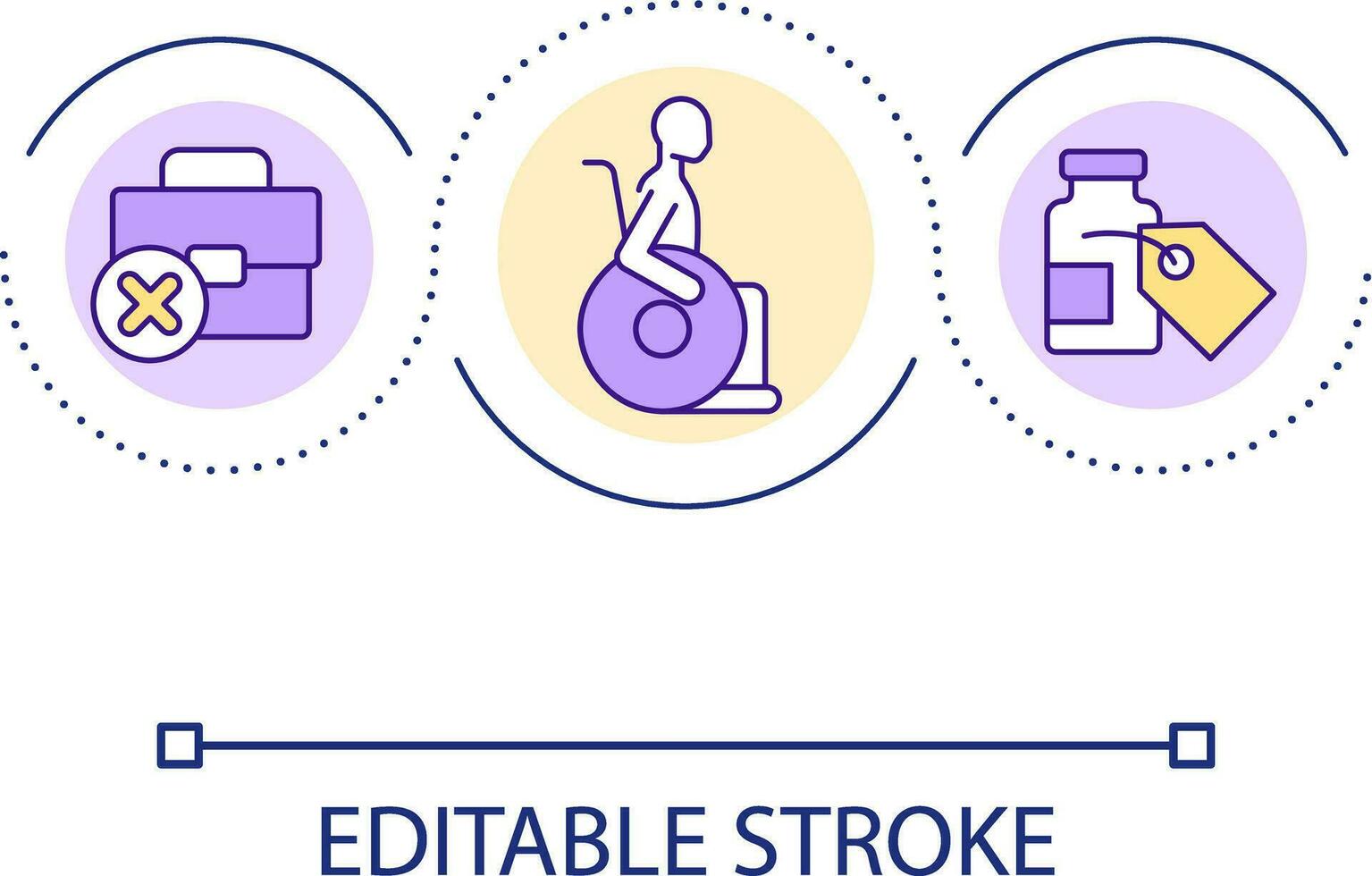 Disabilitato persone i problemi ciclo continuo concetto icona. infortunio causato disoccupazione. cronico malattia astratto idea magro linea illustrazione. isolato schema disegno. modificabile ictus vettore