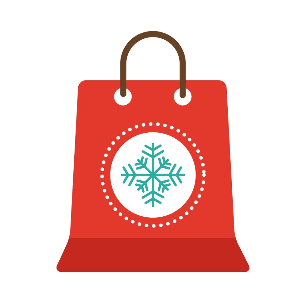 felice buon natale shopping bag con icona di stile piatto fiocco di neve vettore