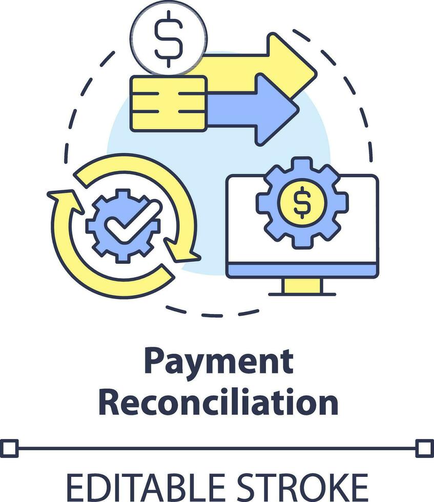 pagamento riconciliazione concetto icona. tesoreria gestione sistema funzione astratto idea magro linea illustrazione. isolato schema disegno. modificabile ictus vettore