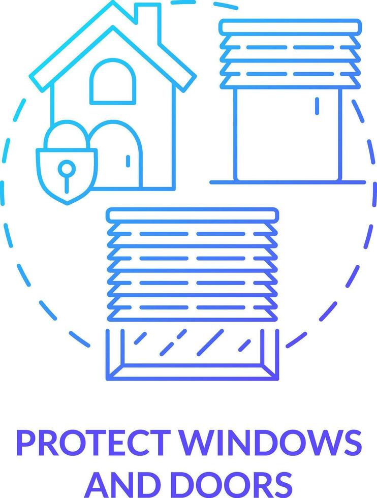 proteggere finestre e porte blu pendenza concetto icona. vento tempeste e tornado sicurezza astratto idea magro linea illustrazione. persiane. isolato schema disegno vettore