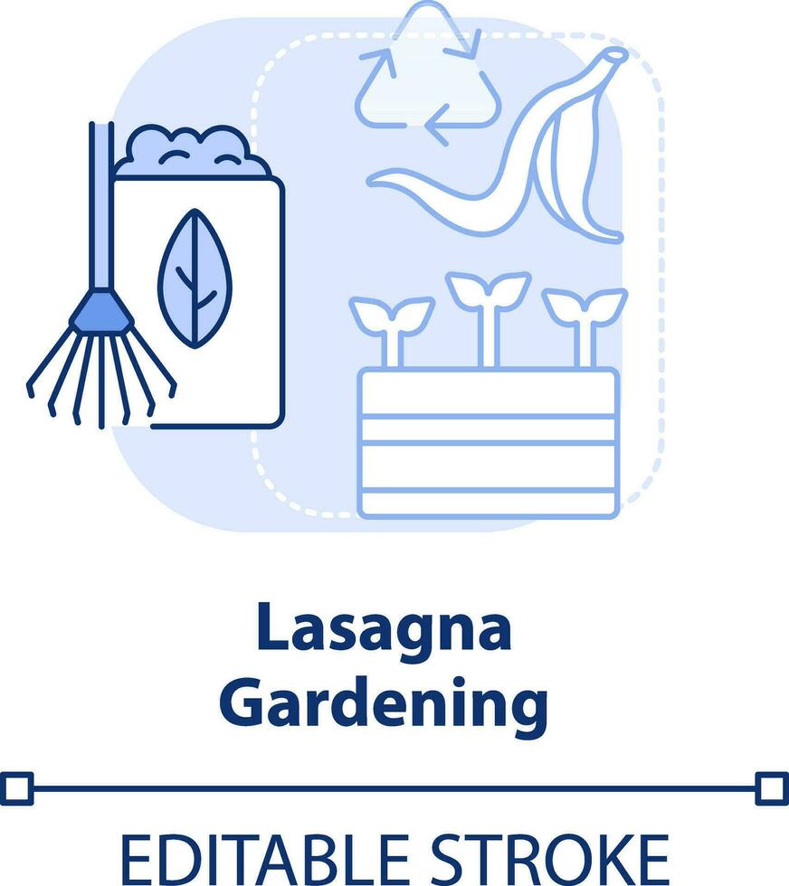 Lasagna giardinaggio leggero blu concetto icona. foglio compostaggio. giardinaggio metodo astratto idea magro linea illustrazione. isolato schema disegno. modificabile ictus vettore