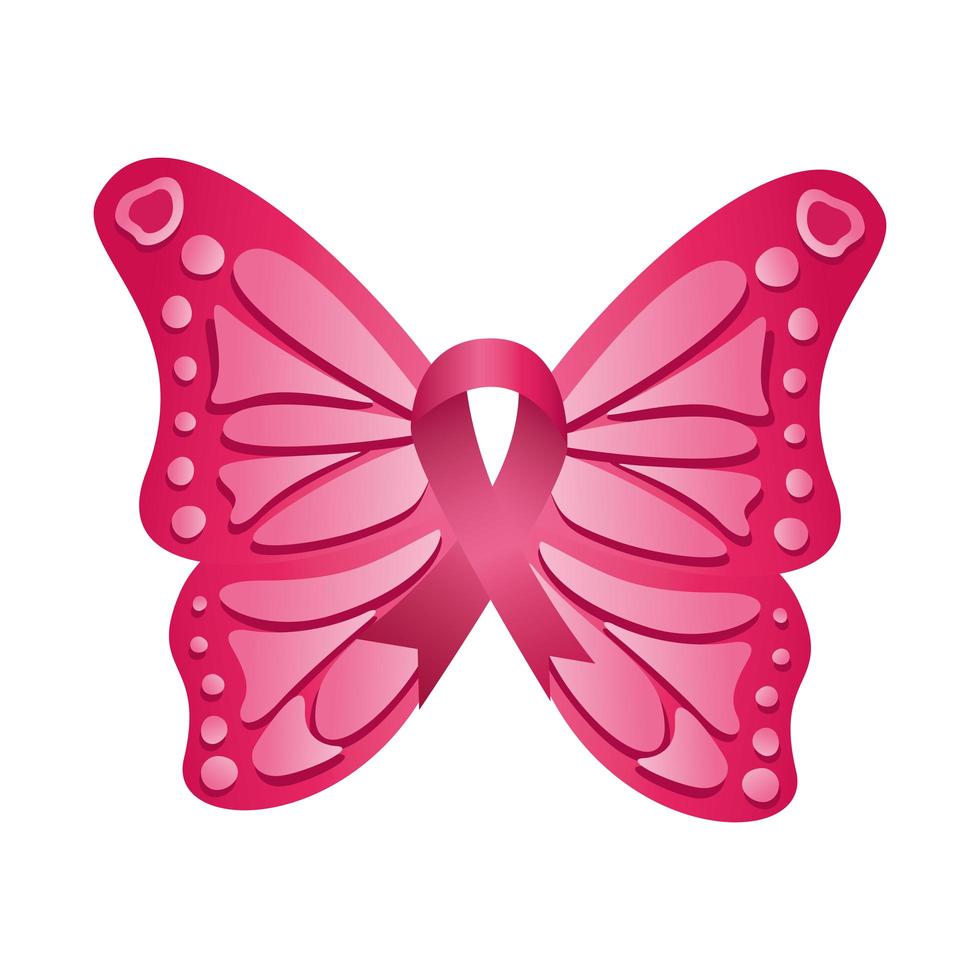 nastro rosa con icona di stile di sagoma di cancro al seno butterflie vettore
