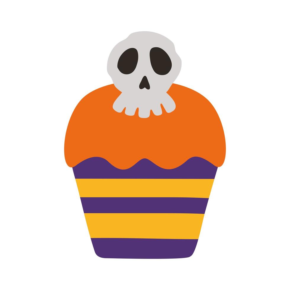 cupcake di Halloween con l'icona di stile piatto teschio vettore