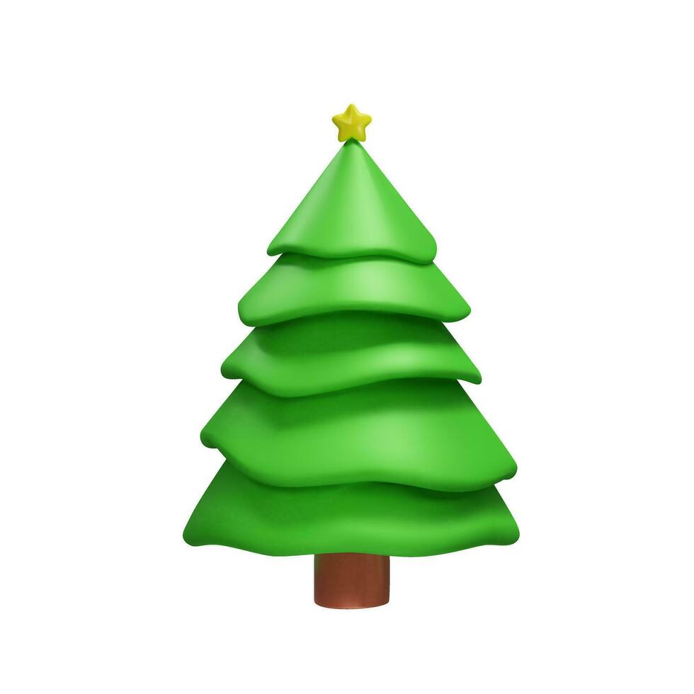 3d rendere illustrazione di Natale alberi con oro stella. decorazione elemento per inverno o estate le stagioni. realistico pianta per parco. vettore illustrazione piace decorazione simbolo nel argilla, plastica stile