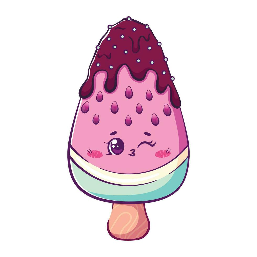 kawaii cartone animato scarabocchio ghiaccio crema su un' bastone. pastello colori vettore