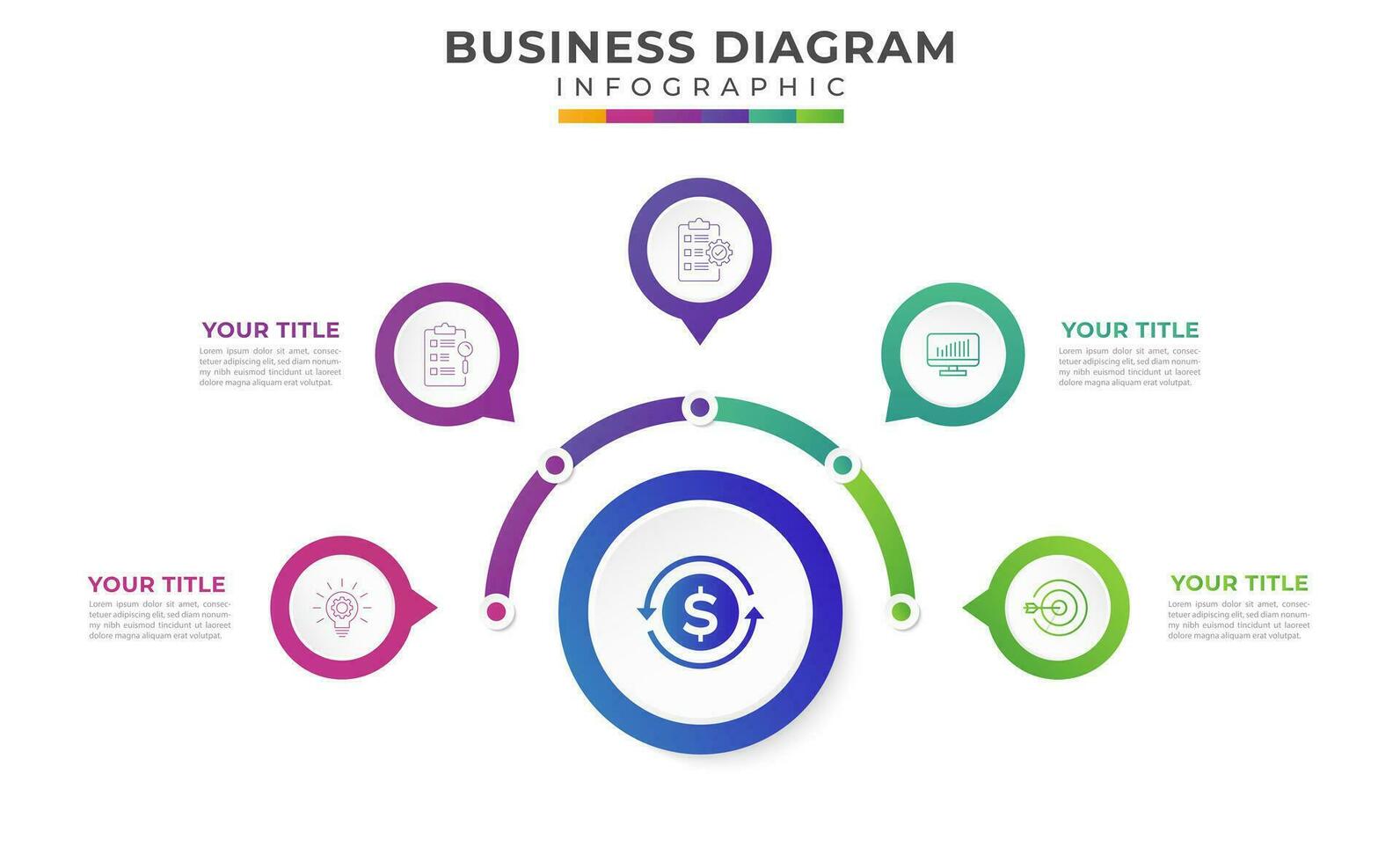 5 passaggi mente carta geografica diagramma, presentazione vettore Infografica modello per attività commerciale.