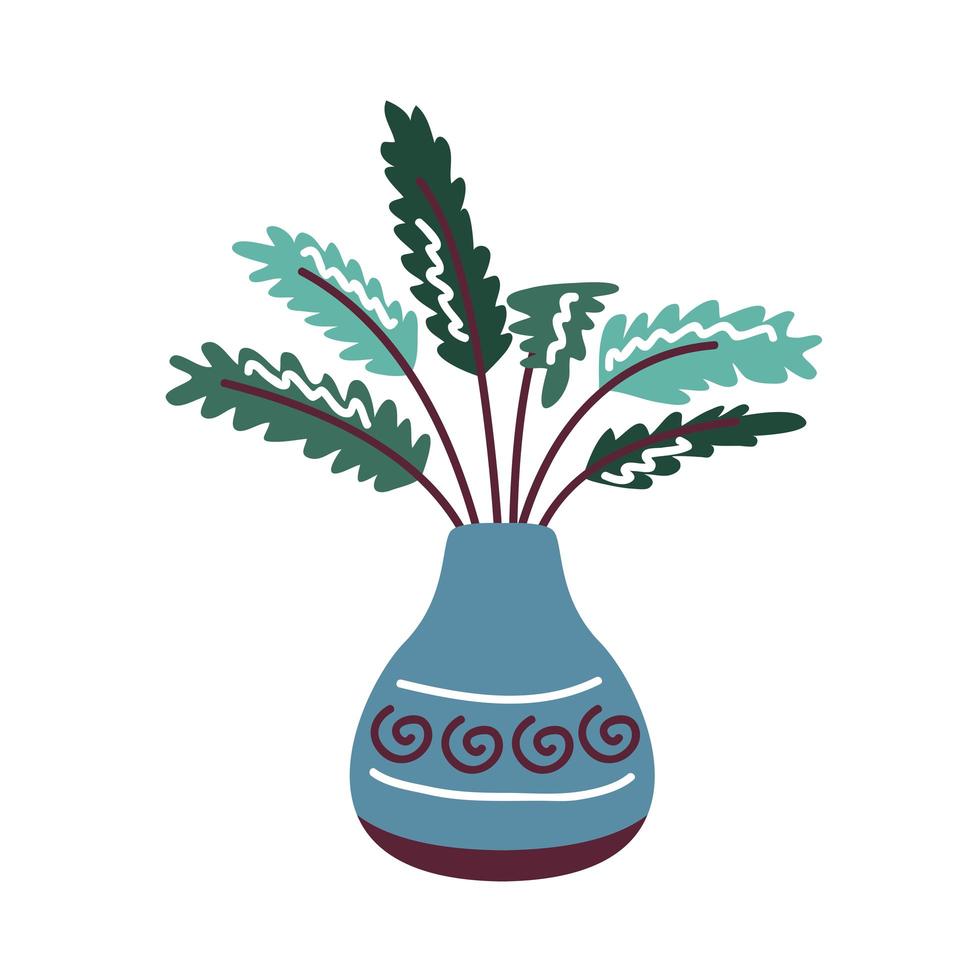 pianta della casa in vaso colore blu con decoro in stile scandinavo vettore