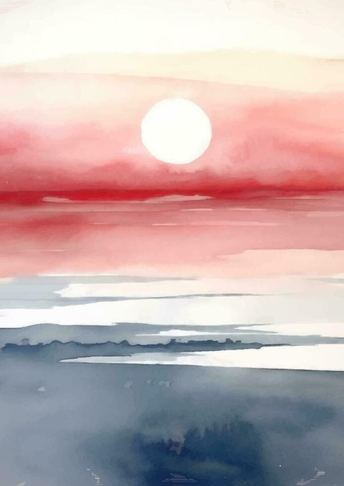 mano dipinto astratto minimo contemporaneo tramonto paesaggio marino paesaggio vettore