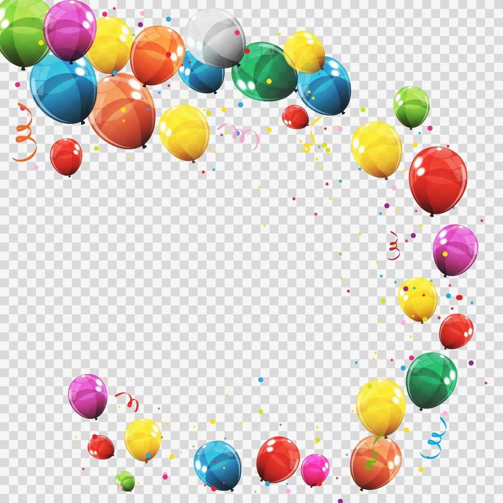 gruppo di palloncini di elio lucido di colore isolato. set di palloncini per decorazioni per feste di celebrazione di anniversario di compleanno vettore
