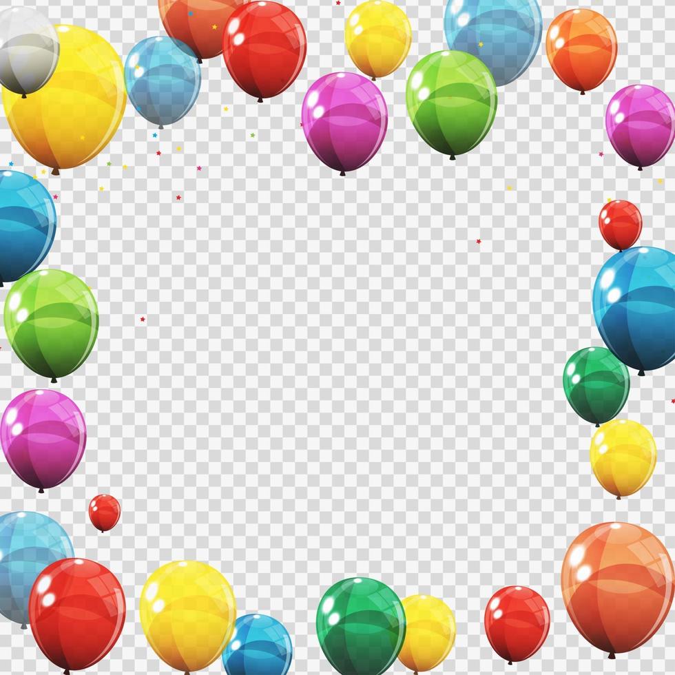 gruppo di palloncini di elio lucido di colore isolato. set di palloncini e bandiere per la celebrazione dell'anniversario di compleanno. decorazioni per feste vettore