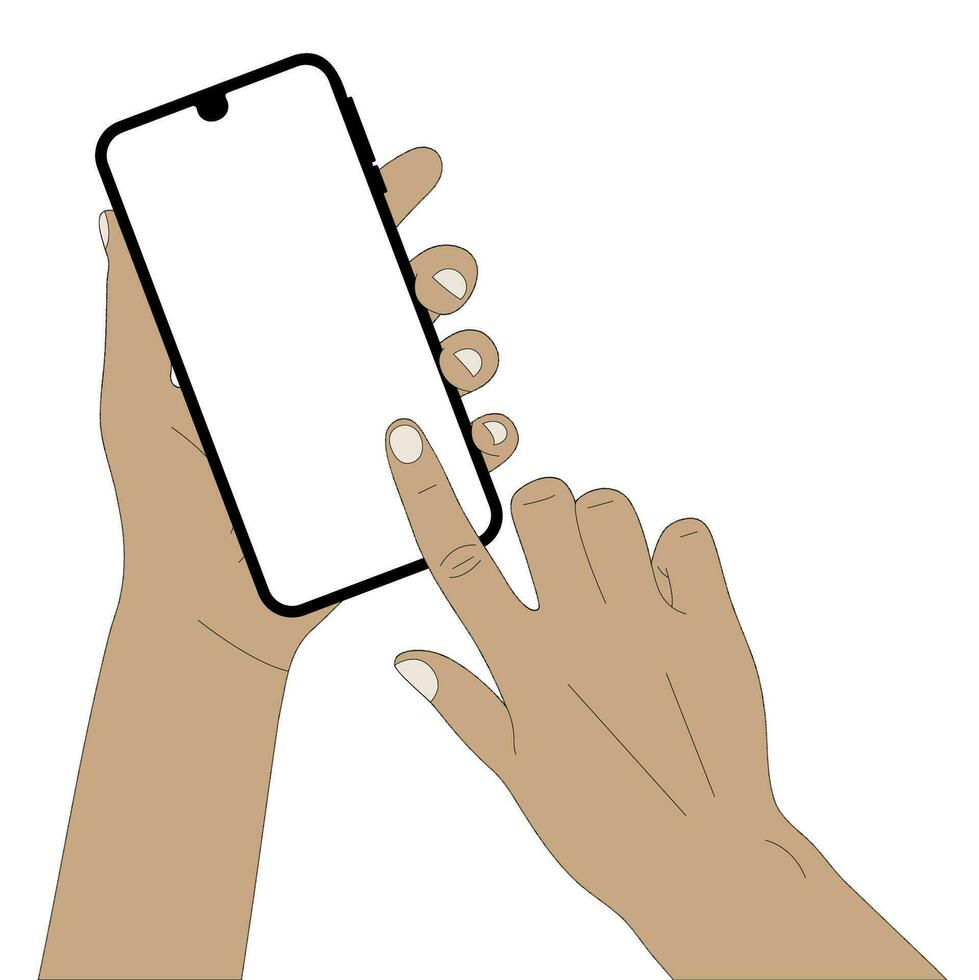 vettore grafico illustrazione di mani con un' smartphone su un' bianca sfondo.