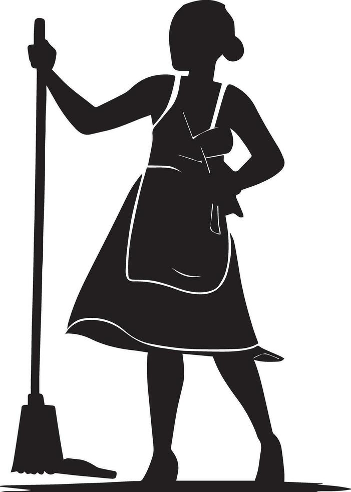 un' addetto alle pulizie donne vettore silhouette illustrazione