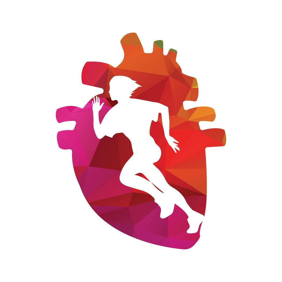 in esecuzione donna lato Visualizza. vettore illustrazione. dentro il forma di umano cuore modello colore.