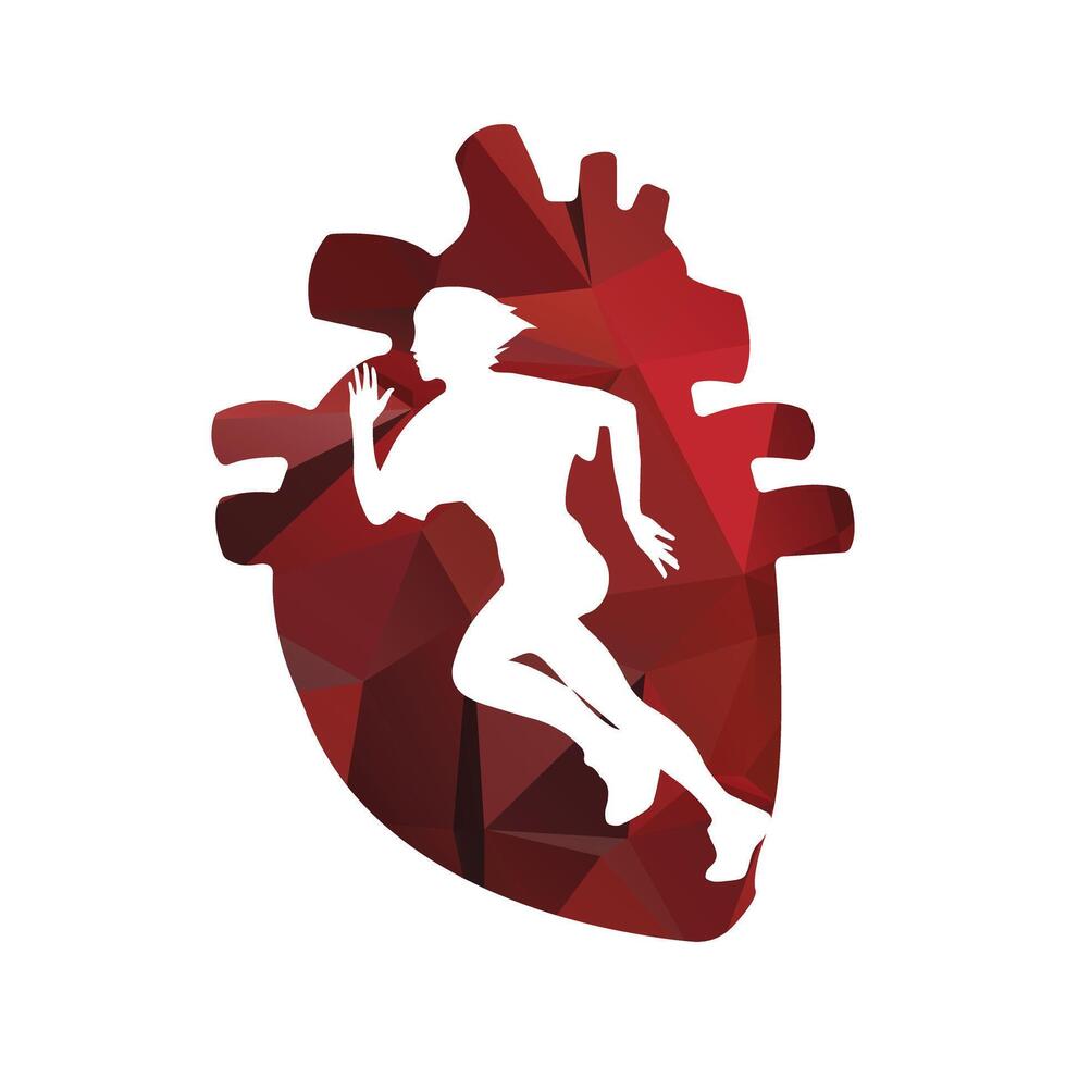 in esecuzione donna lato Visualizza. vettore illustrazione. dentro il forma di umano cuore rosso modello colore.