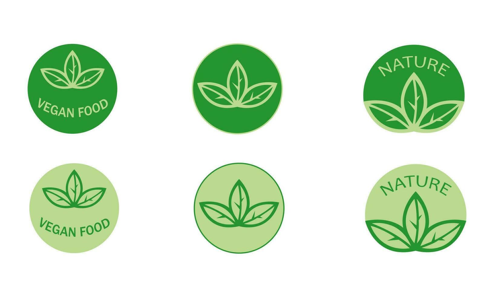 impostato piatto vegano icona su bianca sfondo. bio, ecologia, biologico loghi e distintivi, etichetta, etichetta. vettore illustrazione design