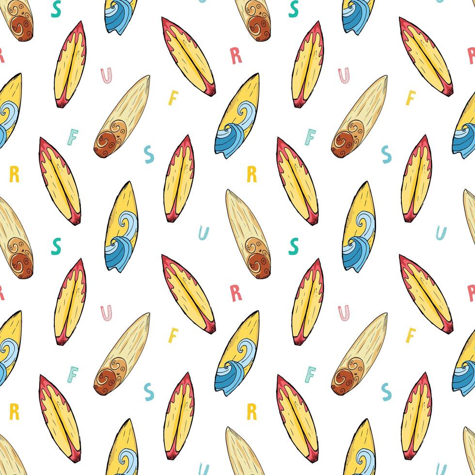 tavole da surf seamless pattern disegnati a mano schizzo sfondo tipografia design illustrazione vettoriale