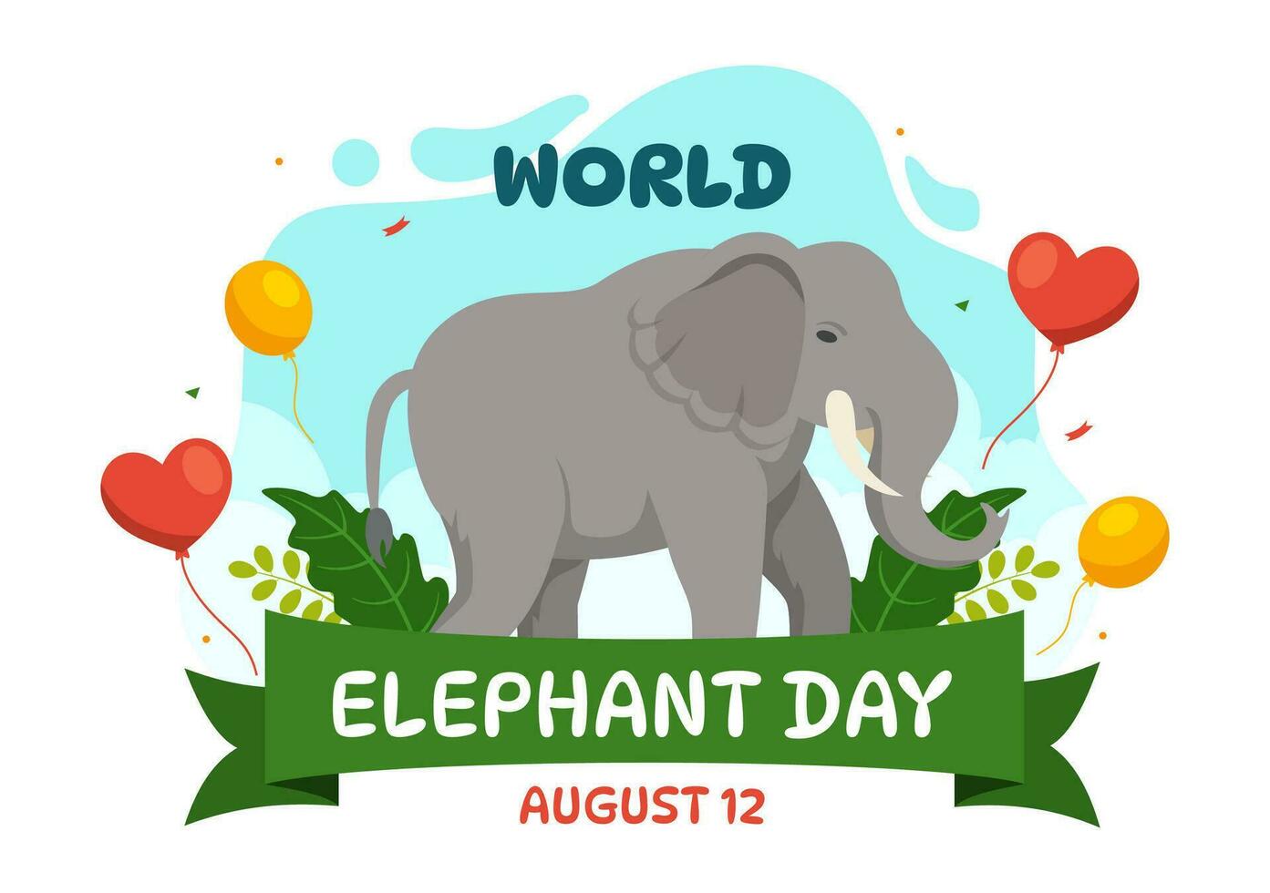 mondo elefante giorno vettore illustrazione su 12 agosto con elefanti animali per salvezza sforzi e conservazione nel cartone animato mano disegnato modelli