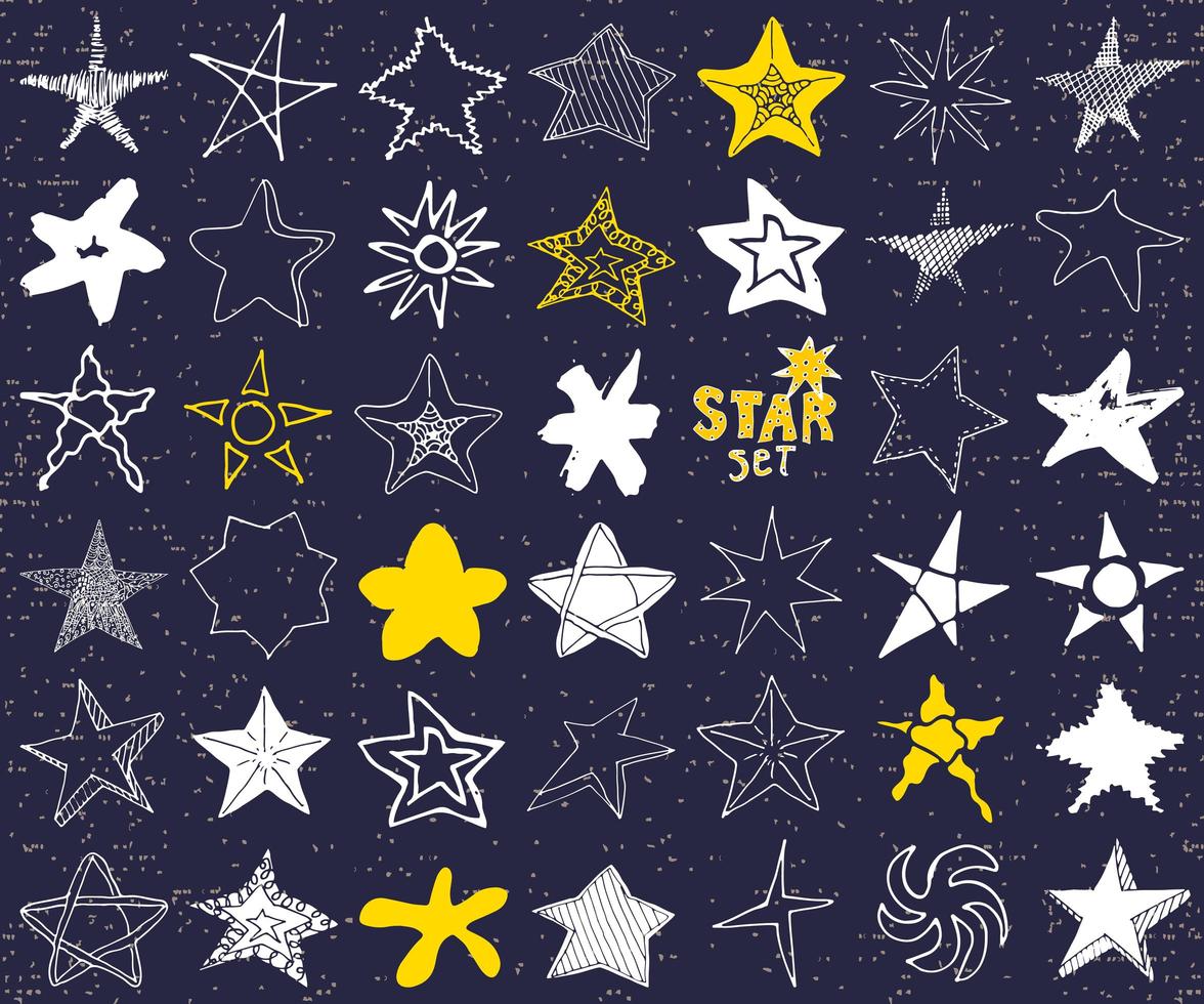 scarabocchi di schizzo a stella insieme illustrazione vettoriale disegnato a mano isolato
