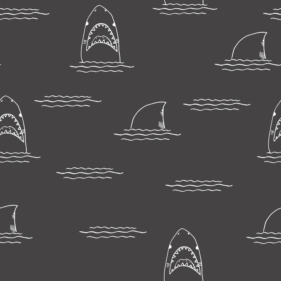 squalo seamless pattern disegnati a mano abbozzato doodle shark illustrazione vettoriale