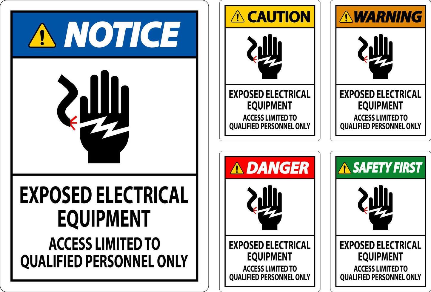 Pericolo cartello esposto elettrico attrezzatura, accesso limitato per qualificato personale solo vettore