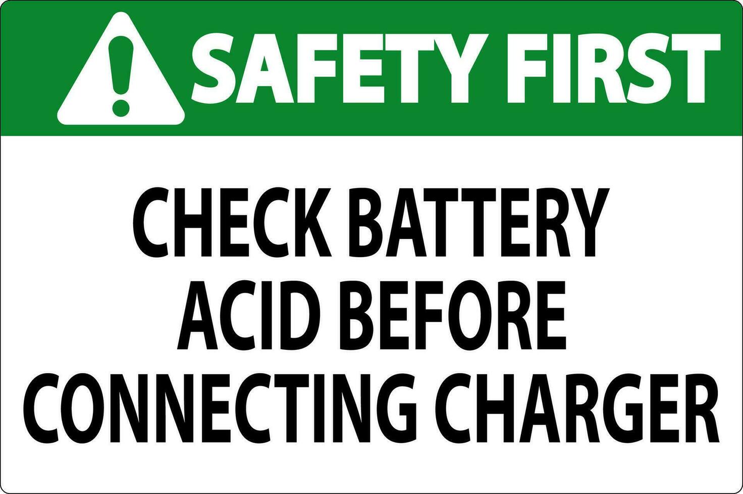 sicurezza primo cartello dai un'occhiata batteria acido prima collegamento caricabatterie vettore