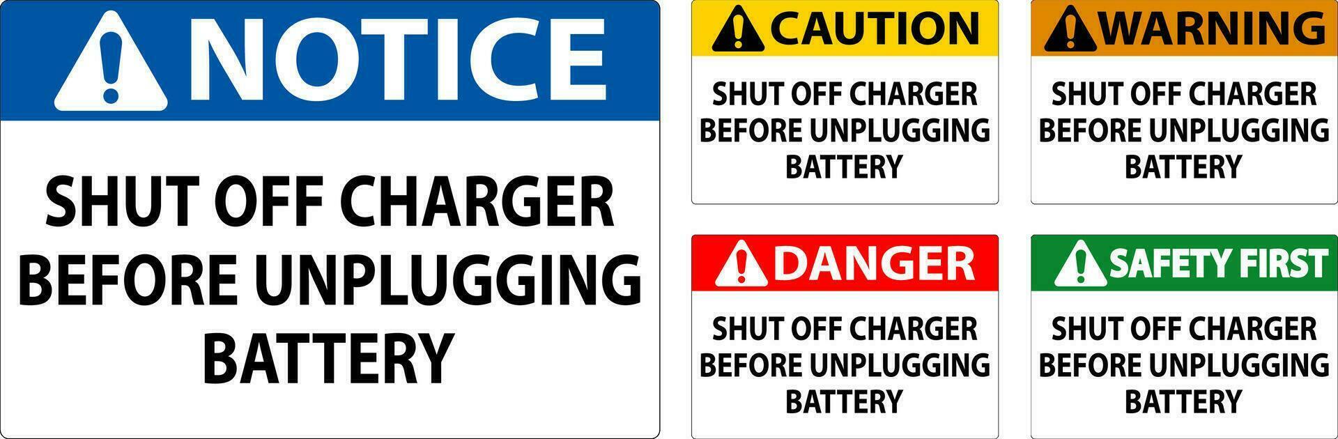 Pericolo cartello chiuso via caricabatterie prima scollegamento batteria vettore