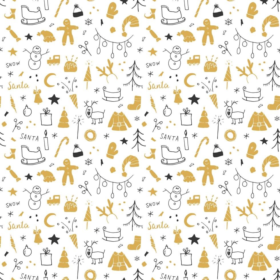 Capodanno e Natale senza cuciture, scarabocchi disegnati a mano seamless. sfondo illustrazione vettoriale