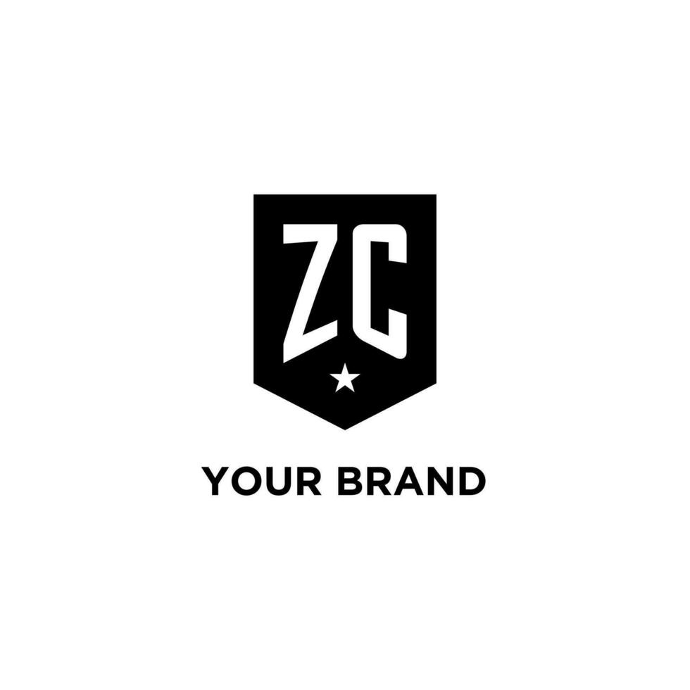 zc monogramma iniziale logo con geometrico scudo e stella icona design stile vettore