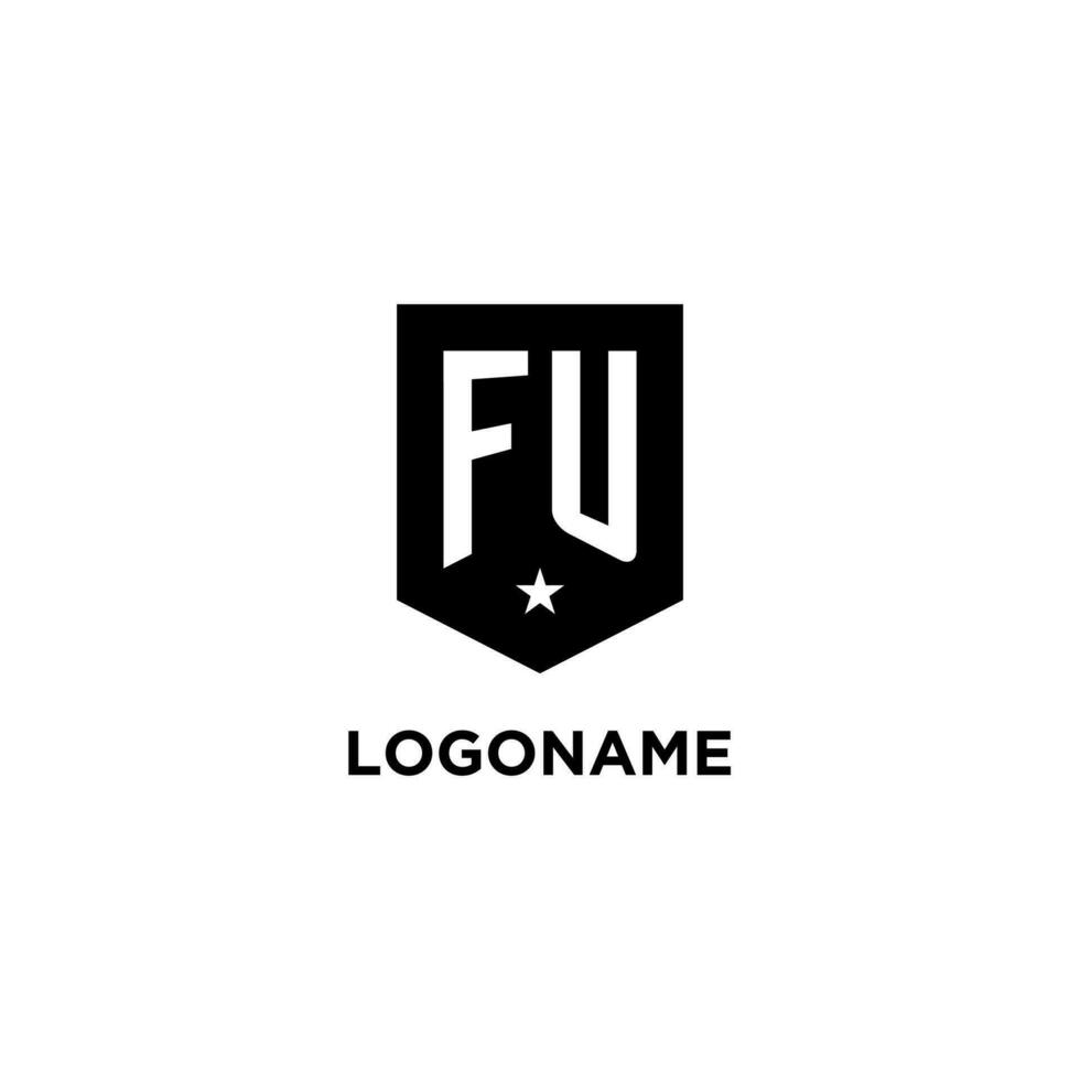 fu monogramma iniziale logo con geometrico scudo e stella icona design stile vettore