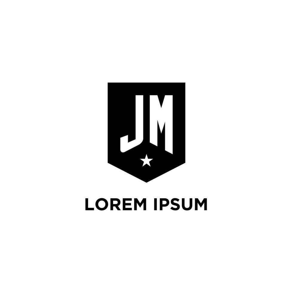 jm monogramma iniziale logo con geometrico scudo e stella icona design stile vettore