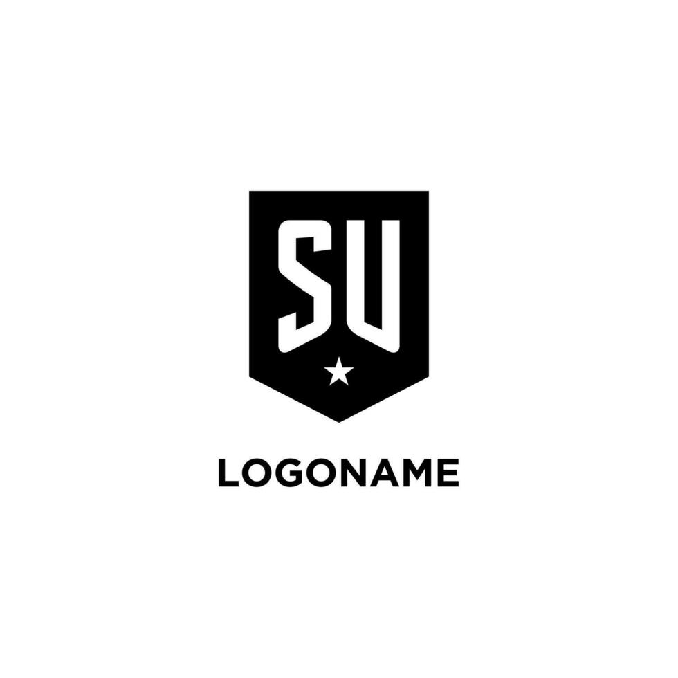 su monogramma iniziale logo con geometrico scudo e stella icona design stile vettore