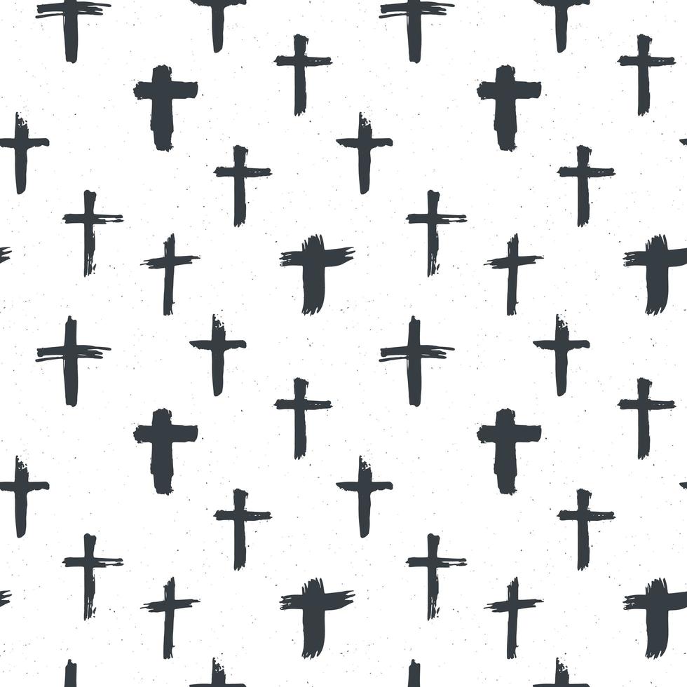 croce simboli seamless pattern grunge disegnati a mano croci cristiane, icone di segni religiosi, crocifisso illustrazione vettoriale simbolo