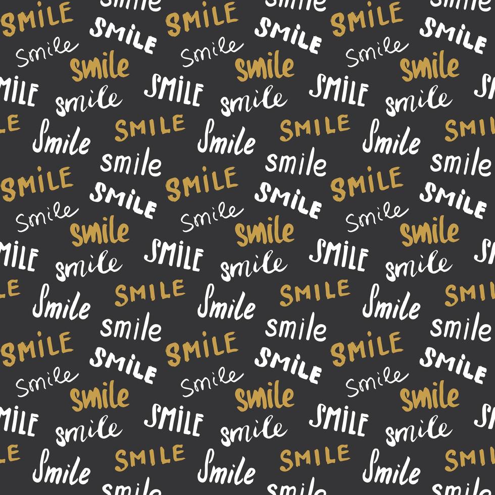 sorriso lettering seamless pattern. segni calligrafici abbozzati disegnati a mano, distintivo retrò con texture grunge, stampa vintage design tipografico, illustrazione vettoriale