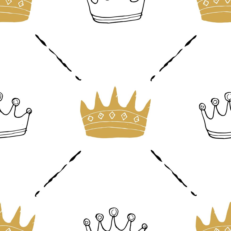 corona seamless pattern, disegnati a mano royal doodles sfondo, illustrazione vettoriale