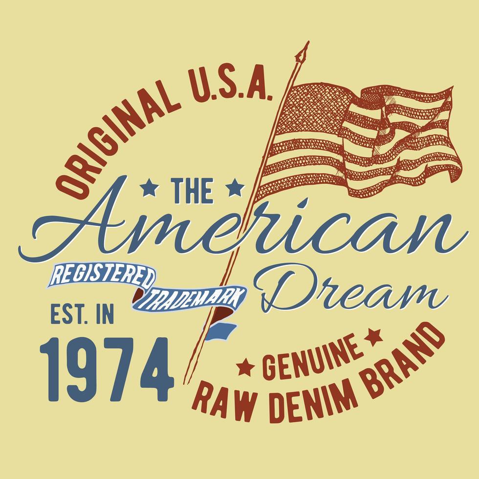 design tipografico di t-shirt, grafica di stampa usa, illustrazione vettoriale tipografica americana, design grafico degli stati uniti per stampa di etichette o t-shirt, badge, applique