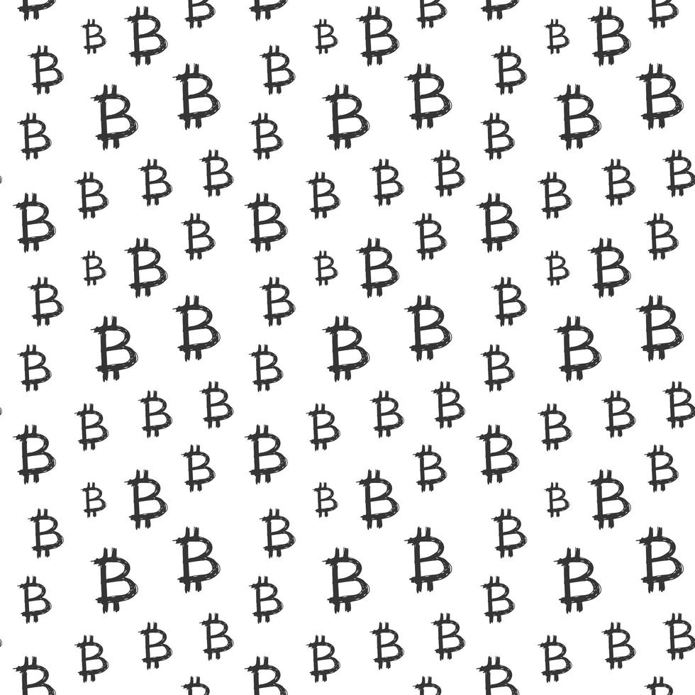 bitcoin segno icona pennello lettering seamless pattern, grunge simboli calligrafici sfondo, illustrazione vettoriale