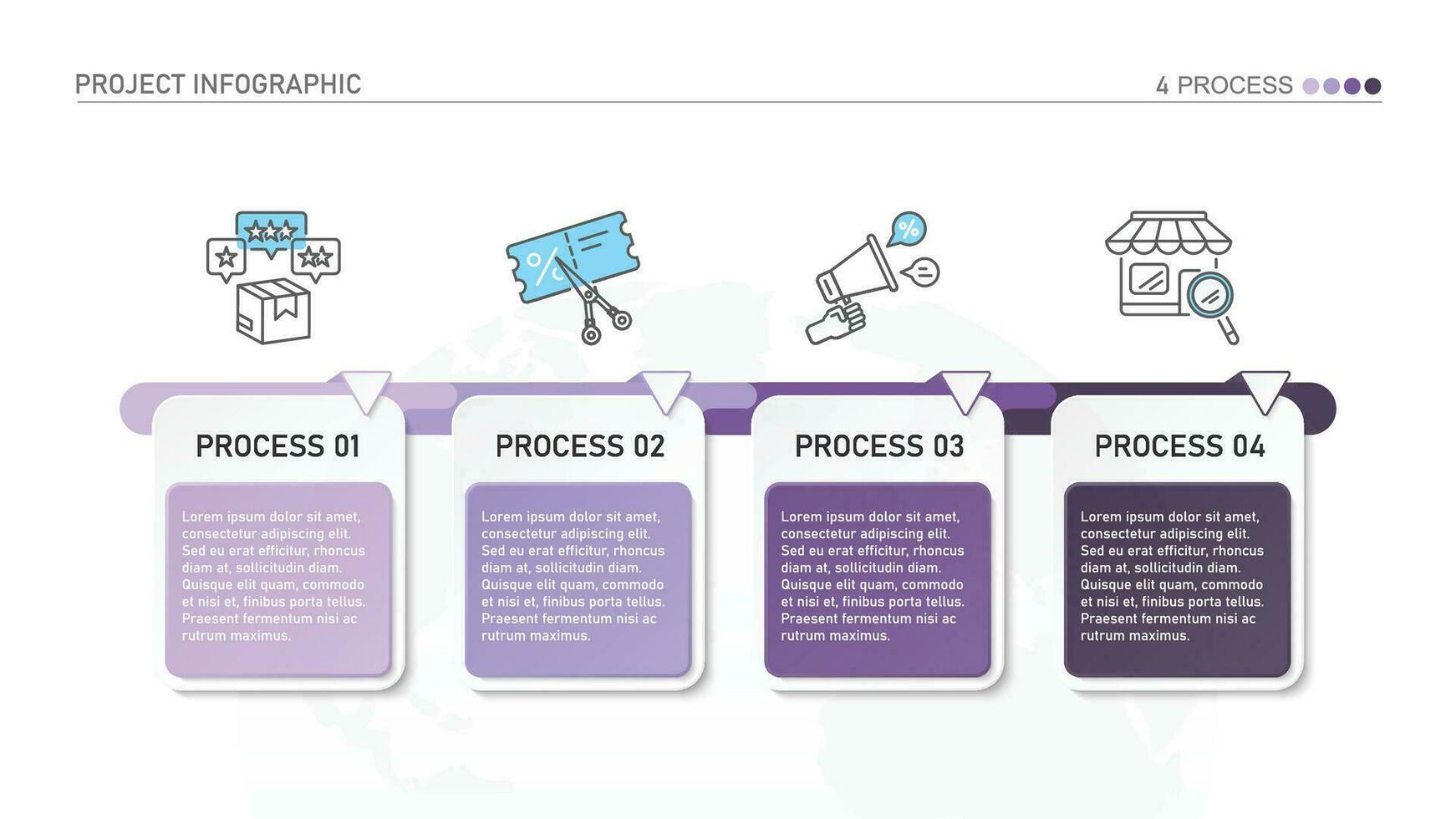 Infografica processi design con icone e 4 opzioni o passi. vettore