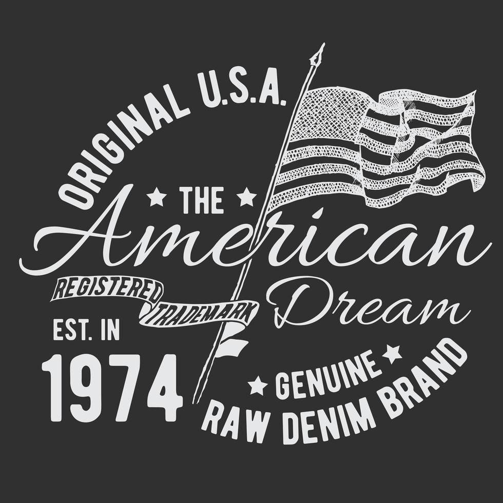 design tipografico di t-shirt, grafica di stampa usa, illustrazione vettoriale tipografica americana, design grafico degli stati uniti per stampa di etichette o t-shirt, badge, applique