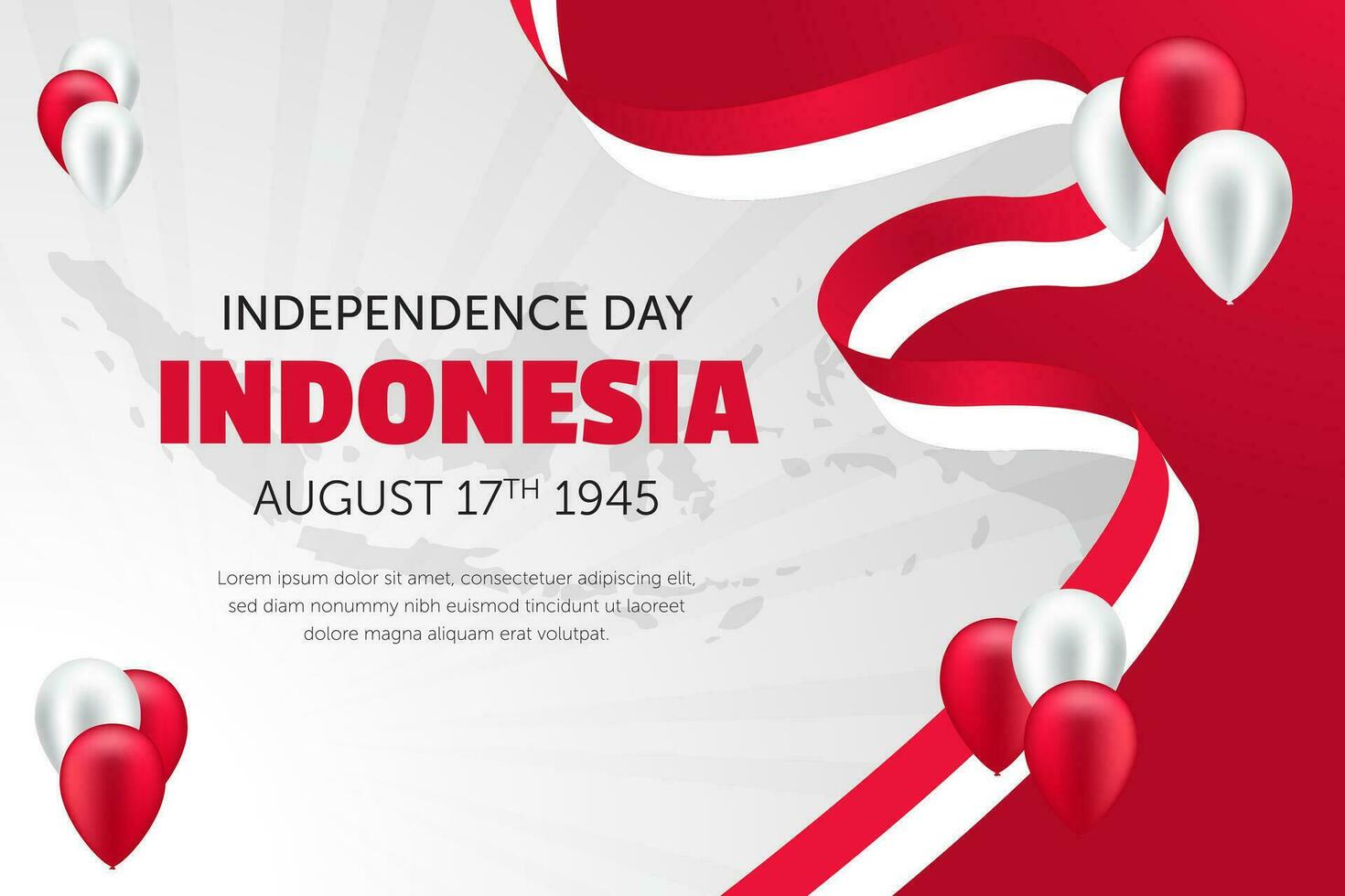 Indonesia indipendenza giorno agosto 17 ° con bandiera nastro e Palloncino illustrazione vettore