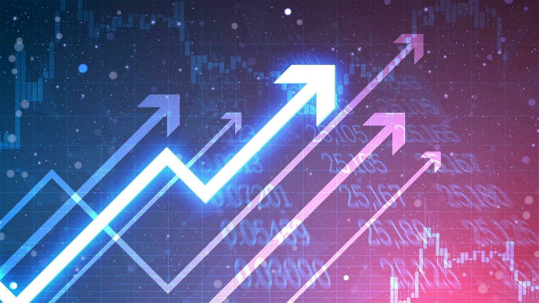 raggiante frecce per attività commerciale crescita concetto nel futuristico tecnologia stile. riuscito finanziario sviluppo su blu pendenza sfondo. digitale informatica sfondo per il azione mercato fonti vettore