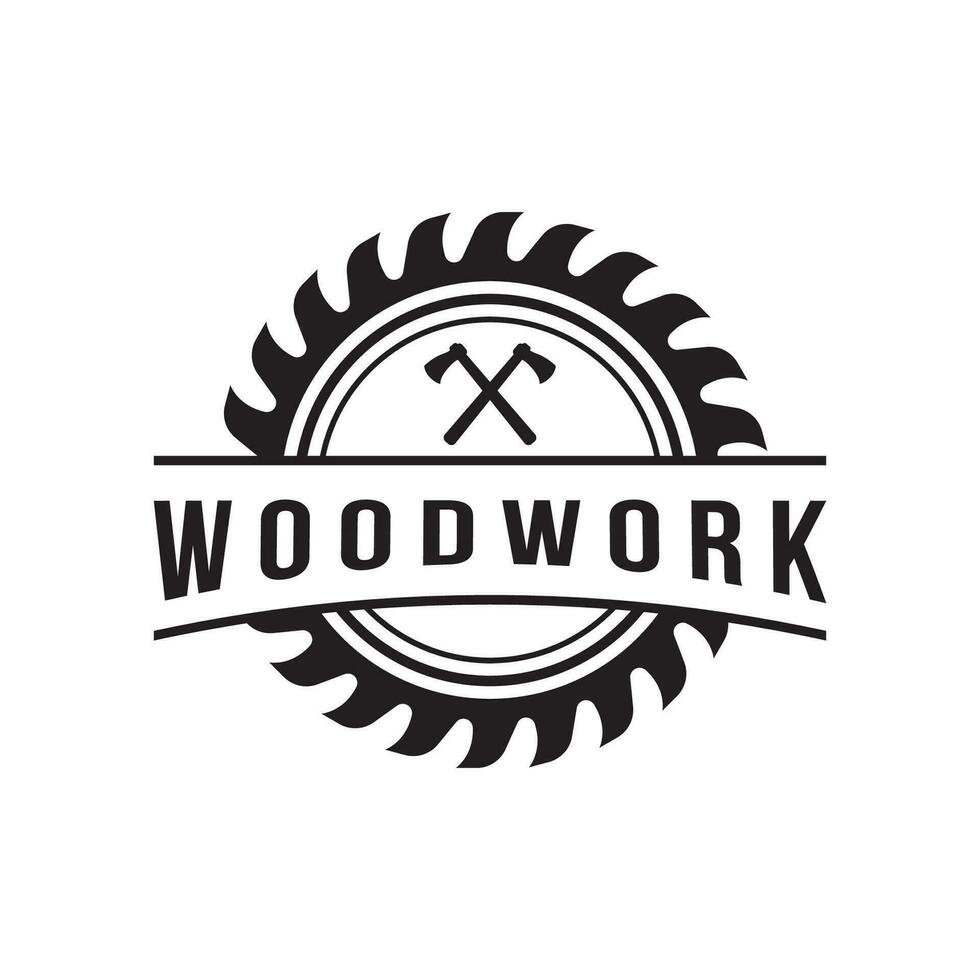 legna sega premio logo modello design con Vintage ▾ carpenteria strumenti.logo per attività commerciale, carpenteria, boscaiolo, etichetta, distintivo. vettore