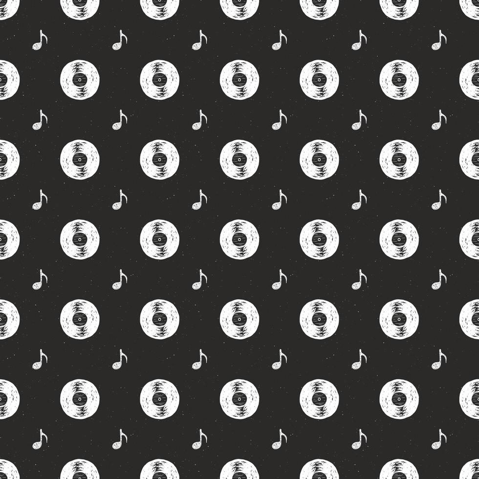 record di vinile vintage seamless pattern disegnati a mano etichetta schizzo, grunge texture retrò distintivo, stampa t-shirt design tipografia, illustrazione vettoriale