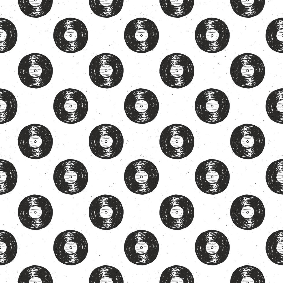 record di vinile vintage seamless pattern disegnati a mano etichetta schizzo, grunge texture retrò distintivo, stampa t-shirt design tipografia, illustrazione vettoriale