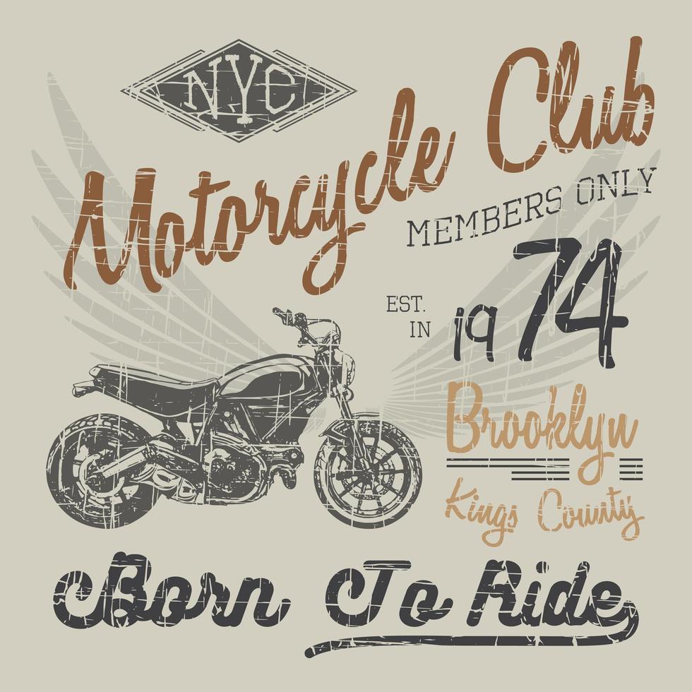 design tipografico di t-shirt, vettore di motocicletta, grafica di stampa nyc, illustrazione vettoriale tipografica, design grafico di new york riders per stampa di etichette o t-shirt, badge, applique