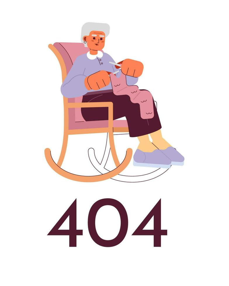 nonna maglieria vettore vuoto stato illustrazione. modificabile 404 non trovato per ux, ui design. nonna nel a dondolo sedia isolato piatto cartone animato personaggio su bianca. errore veloce Messaggio per sito web, App